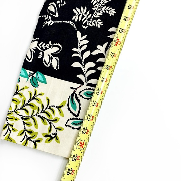 ZARA Printed Ankle Pants | Black Cream Tropical Floral | 97% Cotton Stretch | 2 - Picture 13 of 14